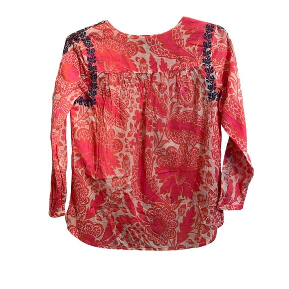 J Crew Pink Floral Blue Embroidered Boho Top 00 - Picture 7 of 7